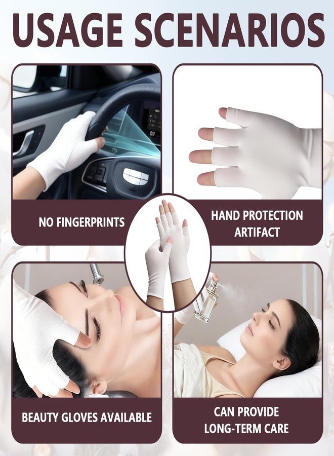 Pretwad 5 Pairs Fingerless Moisturizing Gloves - 100% Cotton White Therapy Gloves, Fingerless Cotton Moisturizing Gloves Cut 5 Fingertips, Breathable Night Gloves for Overnight Hydration, Dry Hands Care - Image 5